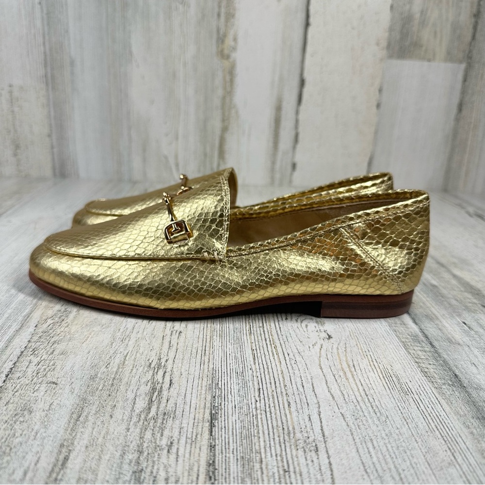 Sam Edelman Metallic Gold Snake-Embossed Loafers